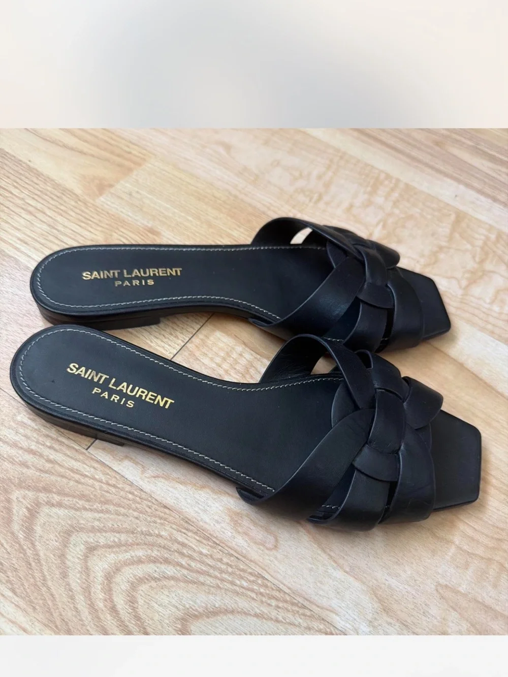 Saint Laurent Black Braided Leather Slide Mules - Picture 2 of 6